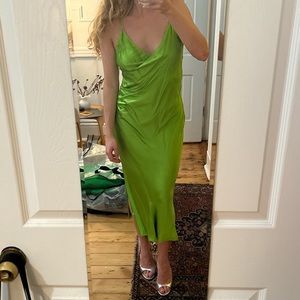 Green Zara “satin feel” dress. NWT, never worn.